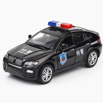 1:32 BMW X6 Policja Wysoka Imitacja Stopu Zasuń z Powrotem Odlewana Pod Ciśnieniem Model Samochodu Zabawki z Dźwiękiem i Światłem na Prezent Zabawki Dla Dzieci A33