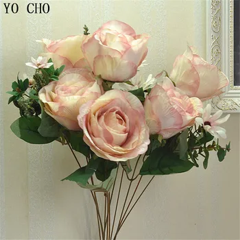 (2 szt./lot) 50 cm 6 różowy kwiat głów! Domowe dekoracje ślub duży pojedynczy prawdziwy dotykowy sztuczny jedwab róże bukiety kwiat