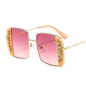 2021 Luksusowe moda nowe markowe metalowe, kwadratowe okulary damskie z inkrustowane diamentami, damskie modne okulary