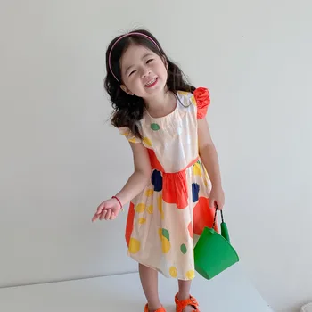 2022 Letnie Nowe Produkty Dziecięce, Spódnice Koreańskie Sukienki Dla dziewczyn Modne Sukienki Księżniczki z Pod Rękawami Butik Prosty Styl