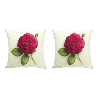 2X Wzór kwiat/Kwiat dekoracyjna lniana poszewka do poduszki, etui na domowej kanapie, Dekoracyjne (Kwiat róży 1)