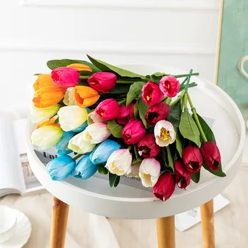 7 Głowic Tulipan Sztuczne Kwiaty Salon Wyświetlacz Kwiat Dekoracje Ślubne W Domu Dostawca Rekwizyty Do Zdjęć Jedwabna Tkanina Kwiaty