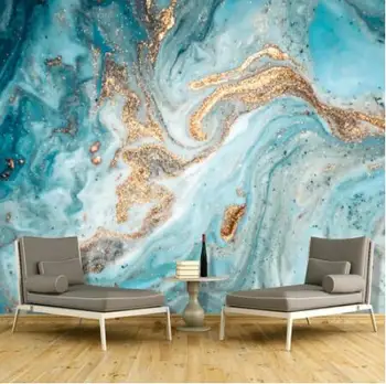Abstrakcyjne Fototapety Z Atramentem Krajobraz Niebieski Złoty Marmur, Ściany Malowane Dekoracje Ścienne Tło Ściany Sztuki Malarstwo Sztuka Współczesna Papel De Parede