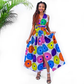 Afrykańskie Sukienki Dla Kobiet 2022, Nowe Afrykańskie Maxi Sukienka z Nadrukiem w Ankarze, Projekt z V-neck, Codzienne Modna Seksowna Wieczorowa Suknia
