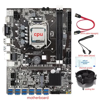 B75 12 GPU BTC/ETH płyta główna do kopania + procesor + Wentylator + pasta termiczna + 2X SATA kabel 12 USB3.0 Gniazdo 1155 DDR3, SATA3.0