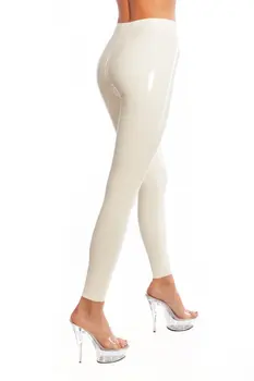 Białe lateksowe legginsy z zamkiem błyskawicznym w kroczu Lateksowe Długie Obcisłe Spodnie Rajstopy Spodnie Gumowe, Lateksowe Spodnie