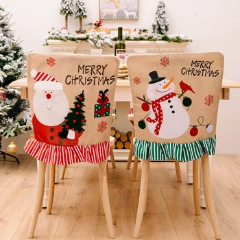 Boże Narodzenie Krzesło Z Tyłu Elastyczny Stretch Etui Mikołaj Świąteczny Wystrój Na Przyjęcia, Część Kuchnia Krzesło Pokrowce Ozdoby Świąteczne