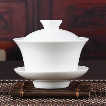 Chiński Serwis do herbaty Gaiwan Kung-fu Biała Ceramiczna Łyżeczka Naczynia Gaiwan Biała Herbata Naczynia Sancai Filiżanka