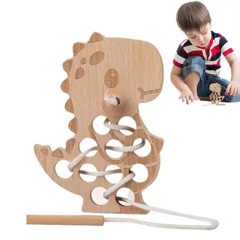 Drewniany Dinozaur Głowica Prasowania Zabawki Drewniane Klocki Palce Elastyczne Trening Umiejętności Motorycznych Montessori Edukacyjny Prezent