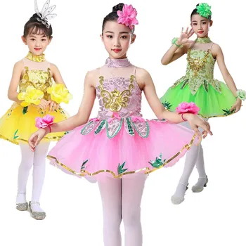 Dziecięcy Kostium Taneczny Dla Dziewczyn, Tańczenia Sukienka z Kwiatami Dla Dziewczyn, dla Dzieci Taniec Odzież, Odzież Dziecięca