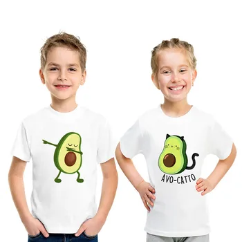 Dziecięcy t-shirt z Fajnym Kotem Awokado, Wegańskie Śmieszne koszulki z Kreskówkowe Nadrukiem, Letnia Odzież dla dziewczynek i Chłopców, dla Dzieci Topy, HKP5352