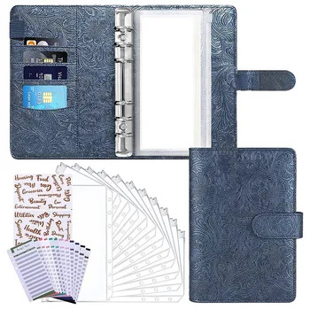 Ekonomiczny kopertę z kopert na zamek, koperty dla oszczędzania pieniędzy z 8 przezroczystymi kieszeniami, 6-pierścień folder z 2 naklejkami-etykietami