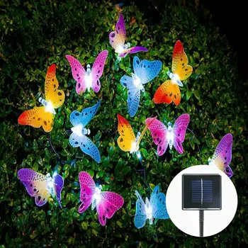 Energia słoneczna Led, Girlandy 12/20 Led multi-color Światłowodowych Motyle Dekoracyjne Światła dla Domu Ogród Patio Choinka