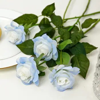 Fałszywy Kwiat Świeża Kwiatowa Kompozycja Złamany Lód Niebieski Sztuczna Róża Realistyczny łatwa w Pielęgnacji Sztuczny Kwiat do Domu
