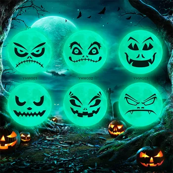 Halloween Jaśniejący Księżyc Naklejki Na Ścianę PVC Straszna Zabawna Naklejka na Twarz Świeci w Ciemności Halloween Wieczór Dekoracje Wystrój Domu FU