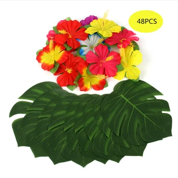 Hawajska Motyw Dekoracji Symulacja Żółw z Powrotem 48 szt. Kpl 24 Żółw z Powrotem Liście 24 Kwiaty Hibiskusa