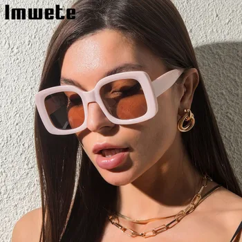 Imwete Nowy Trend Kwadratowe Okulary Dla Kobiet Dla Mężczyzn Dla Kobiet, Vintage Okulary Galaretki Kolor Okulary przeciwsłoneczne UV400 Retro Marki Desginer Zielony