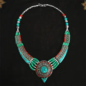 Indyjskie Vintage Naszyjnik W stylu boho Z Miedzianą Wkładką, Duże Naszyjniki z Zawieszkami, tybetański biżuteria TNL177