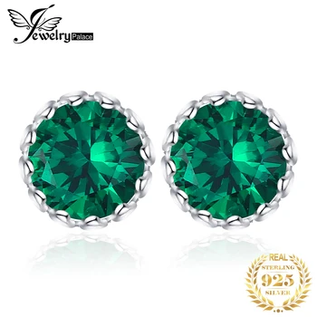 JewelryPalace Okrągłe Zielone Imitacji Nano Szmaragdowe Kolczyki ze Srebra próby 925 dla Kobiet, Moda Biżuteria z Kamieniami Szlachetnymi