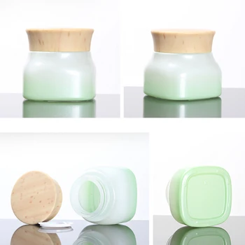Kosmetyki z kwadratowym szklanym banki, z Dokręcaną pokrywą, banku dla Kremu Градиентного zielonego koloru o wadze 50 g