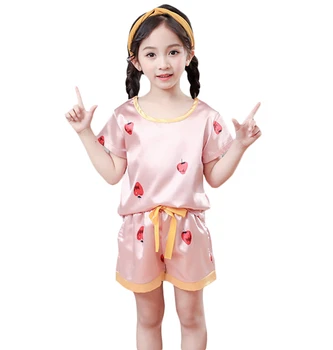 Letnia piżama dla dziewczynek, satynowa bawełniana dziecięca domowa dziecięca z krótkim rękawem, Odzież do spania dla dziewczynek, ubrania dla dzieci na wakacje od 3 do 13 lat, PJ38