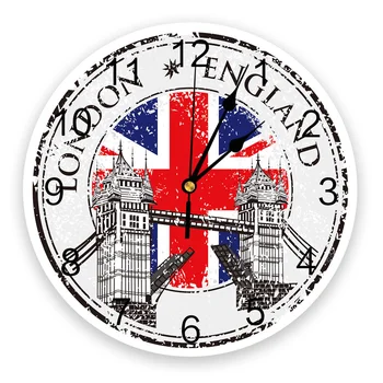 London Logo Retro Budynek Zegar Ścienny Nowoczesny Design Ciche Dekoracji Do Sypialni, Salonu Okrągłe Zawieszki Zegarki