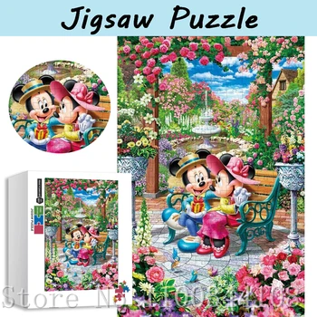 Mickey i Minnie Mouse W Ogrodzie Puzzle dla Dorosłych Disney Art 300/500/1000 Sztuk Puzzle Miłość Para Interaktywne Zabawki Prezenty