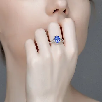 Moda vintage niebieskie kryształowe szafirowe kamienie szlachetne, diamenty, pierścionki dla kobiet, białe złoto, srebro, biżuteria, biżuteria, prezenty, akcesoria
