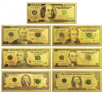 Najlepsza cena na komplet 7 szt. US $1-100 dolar Złoty Banknot Kolorowe Światowe Pieniądze na Pamiątki dla Ozdoby Rzemiosła Prezenty