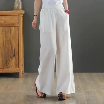 Nowe Bawełniane Spodnie Dla Kobiet W 2022 Letnie Eleganckie Cienkie Luźne Proste Spodnie Z Wysokim Stanem Monochromatyczne Luźne Spodnie