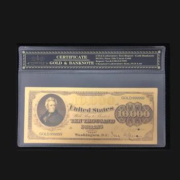 Nowe Produkty USA Rok 1878 24k Złote Banknoty Fałszywych Banknotów 10 000 Dolarów Banknot Z Ramką COA Do Kolekcji