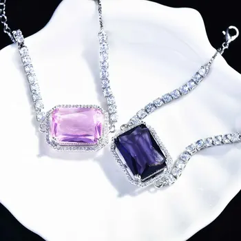 Nowy Oryginalny Projekt Prostokątny Diament Bransoletka Damska Super Flash Высокоуглеродистый Bransoletka Diament Luksusowe Biżuteria Prezent Wieczorowe