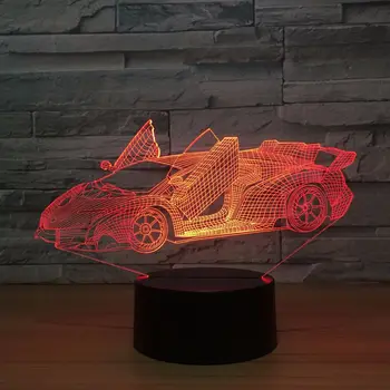 Nowy Samochód Sportowy Kolorowy 3d Mały Nocne Dotykowy Pilot Zdalnego Sterowania 3d Led Wizualny Piękny Prezent zmiana 7 kolorów 3D Lampy