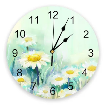 Obraz Kwiat Stokrotki Kreatywne Zegary Ścienne Do Dekoracji Biura Domowego Salonu, Sypialni Pokoju Dziecięcego Wiszący Zegar