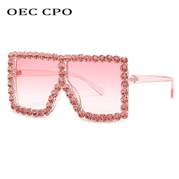 Oversize Kwadratowe Okulary Z Diamentami Kobiet Moda Rhinestone Kolorowe Okulary Damskie Kryształowe Okulary Punk Okulary UV400