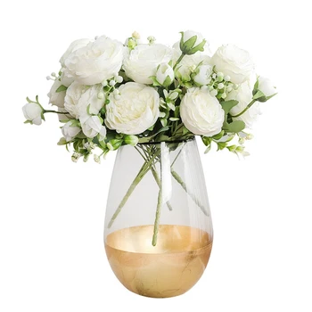 Piękna Róża, Piwonia Sztuczne Jedwabne Kwiaty Mały Biały Bukiet Wazony do Domowej Imprezy Zimowe Dekoracje Ślubne Fałszywe Kwiaty