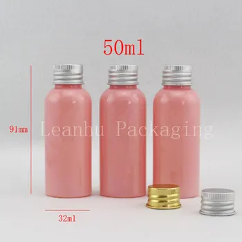 Pokrywa aluminiowa butelka 50ML różowa, okrągła, plastikowa butelka przenieść płyn/szampon 50CC pakuje, pusty pojemnik kosmetyczny