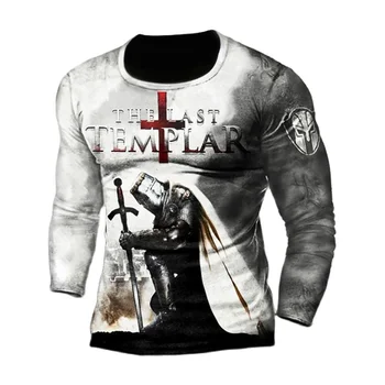 Retro Rycerze Templariusze 3d t-Shirty Z Długim Rękawem I Nadrukiem Uliczne Hip-hop Luźny t-shirt Z Okrągłym Dekoltem Bluzka Plus size Sweter Topy