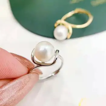 RY Stałe 925 Srebro przez Cały 8-8,5 mm Natura Słodkowodne Akoya Biały Perłowy Pierścienie dla Kobiet Wyszukane Prezenty Na Urodziny