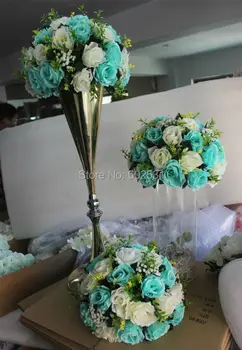 SPR NOWA!!10 szt./lot, tiffany, niebieski ślubny drogowy ołowiany stół, centralne dekoracji, sztuczny kwiat, kula do całowania, kwiaty, dekoracja kuli