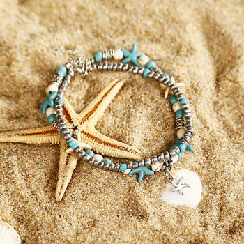Wielowarstwowe Koraliki w kształcie rozgwiazdy kostkę 2021 Letnie Plażowe Ozdoby do Nóg Modne Stylowe Nożne Bransoletki dla Kobiet