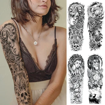 Wodoodporne Tymczasowe Tatuaże Naklejki Plemienne Dziewczyny Antylopa Księżniczka Lew Wilk Rose Flash Tattoo Kobiety Mężczyźni Body Art Fałszywy Tatuaż