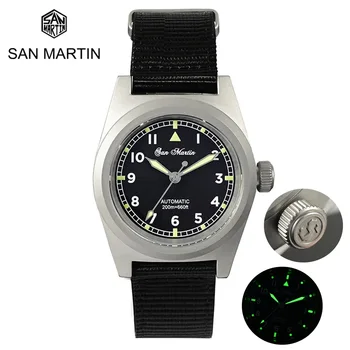 Zegar Pilota San Martin 38 mm Rocznika Wojskowe Entuzjaści YN55A Automatyczny Zegarek Mechaniczny Z Nylonowym Paskiem C3 Świecące 20 bar