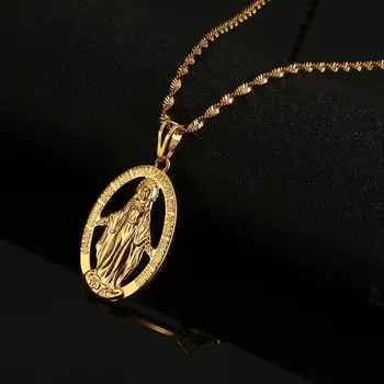 Złoty Kolor Maryi Wisiorek Naszyjnik Biżuteria Oświadczenie Moda Damska Katolickie Biżuteria