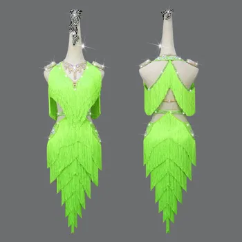 Łacina taniec Sukienka Łacińskiej, spódnica sukienka kostiumy wykonawczej praktyce spódnica konfiguracja dorosłych dzieci Lady zielony kwiat spódnica